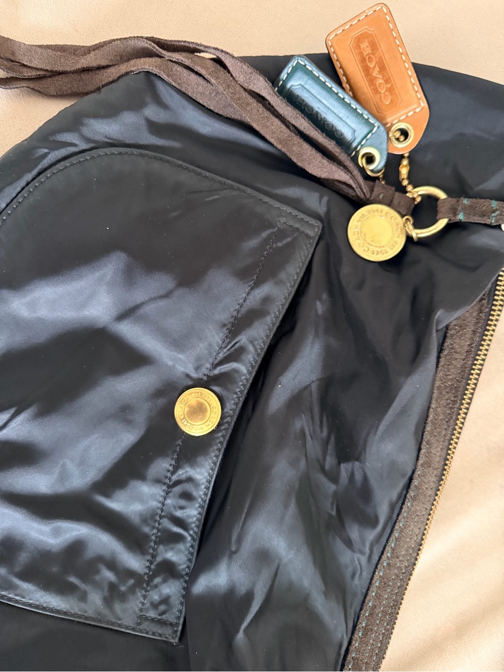 Coach hobo Black Nylon Belt Bag with Brass accents and tassel - Picture 2 of 6